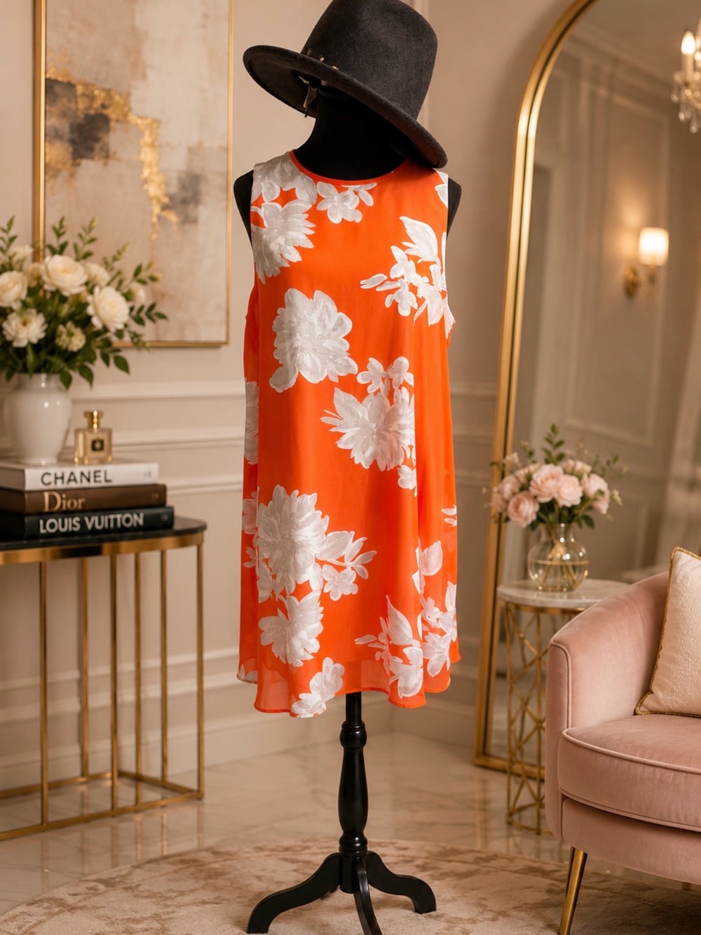 Jessica Howard Orange Mini Dress with White Floral Print